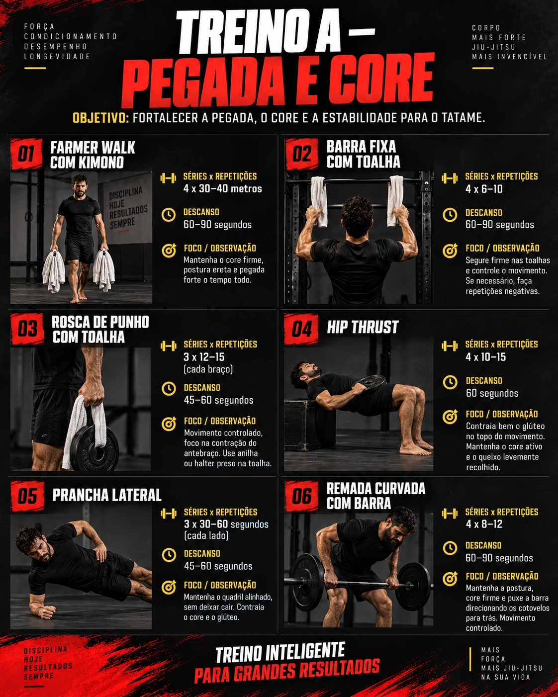 Exemplo de ficha do treino de pegada e core